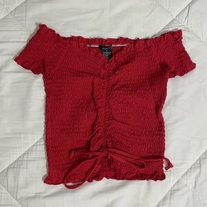 Red Smocked Off-Shoulder Top